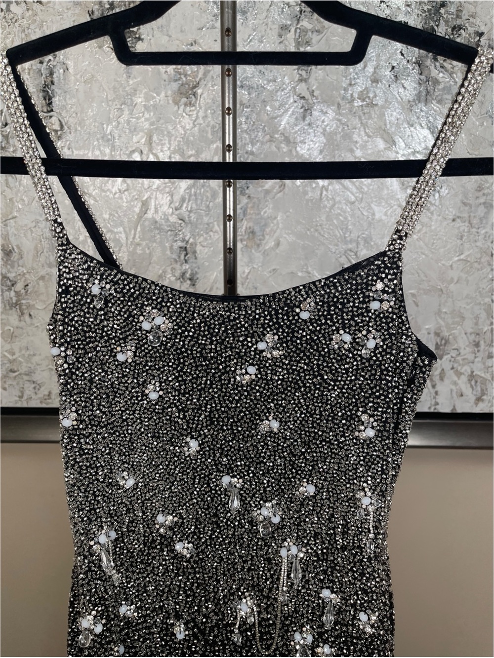 CLIO PEPPIATT Diamond Crystal Bead Embellished Fringe Black Maxi Dress Size S - Picture 4 of 11